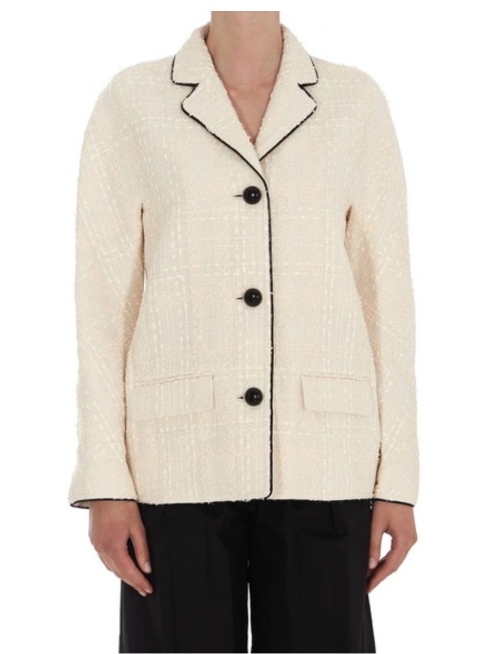 Tory Burch Cream Tweed Jacket with Black Piping